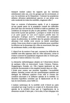 Les difficultes de mobilite dans les villes d'Afrique sub-saharienne