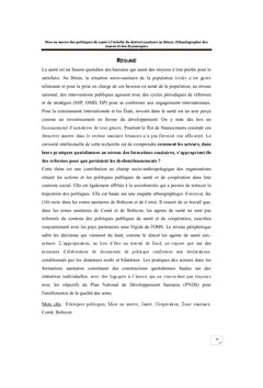 Mise en oeuvre des politiques de sante dans les DS au BENIN
