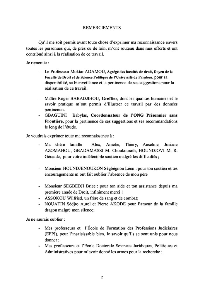 Réinsertion sociale des détenus en République du Bénin