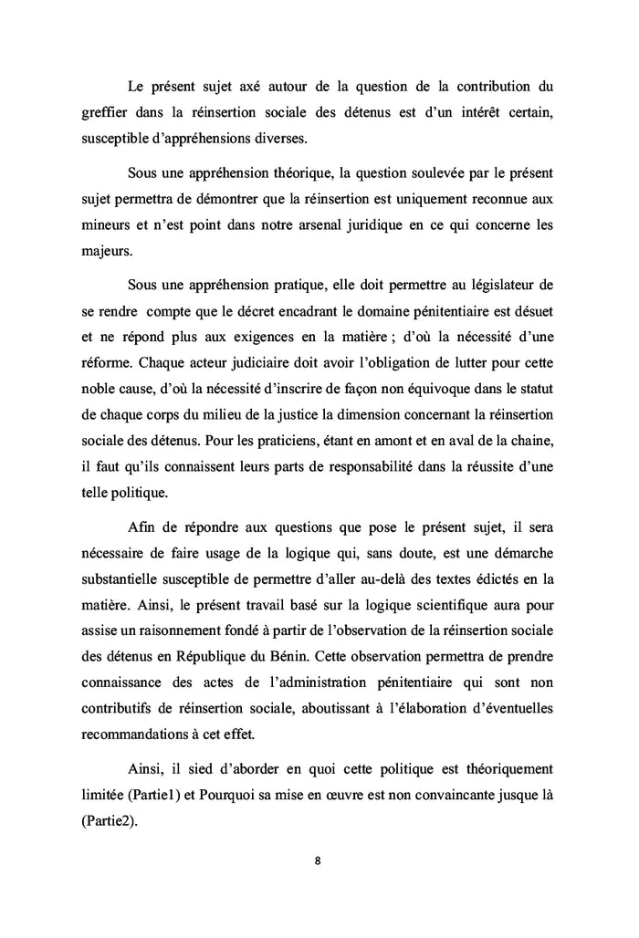 Réinsertion sociale des détenus en République du Bénin