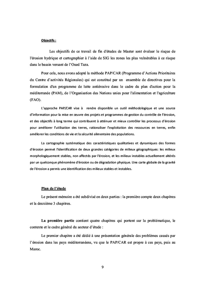 Cartographie Erosion Hydrique Bassin Versant Oued Taza (PAP/CAR)