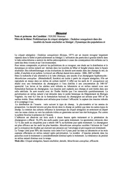 Dynamique des populations du criquet sénégalais et lutte biologique