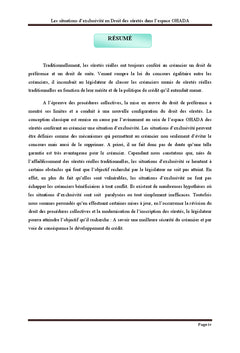 Les situations d'exclusivite en droit des suretes dans l'espace OHADA