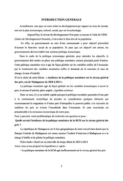 L'incidence de la politique monétaire sur le niveau général des prix