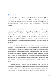 Plan d'action participation PME aux programmes europeens de R&D