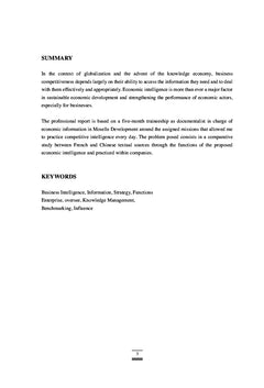 Representation de l'Intelligence economique - la France et la Chine