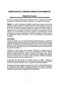 L'EXÉCUTION DE LA MESURE D'ARRESTATION IMMÉDIATE