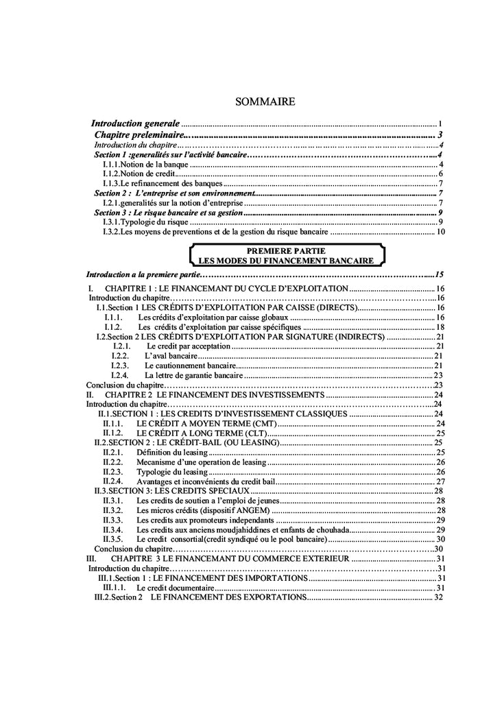 Principes et modalites du Financement bancaire
