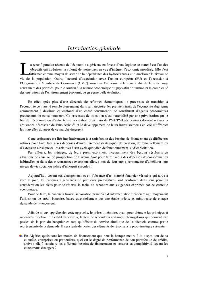 Principes et modalites du Financement bancaire