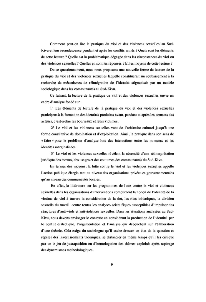 Le viol et les violences sexuelles au Sud-Kivu: Analyse d'une pratique