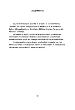 La Responsabilite du Transporteur de Marchandises par Mer selon les RH