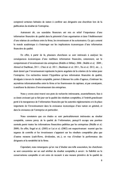 L'Impact de la Qualite du Resultat Comptable