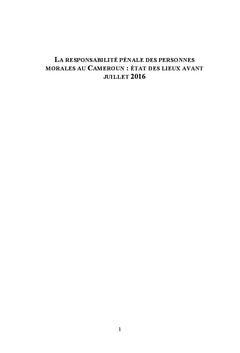 Responsabilite penale des personnes morales au Cameroun avant 2016