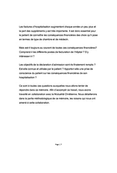 Consequences financieres de l'hospitalisation