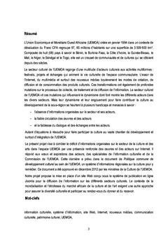 Système d'information culturelle pour les pays de l'UEMOA