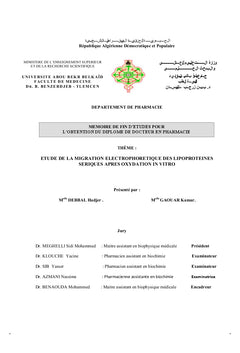 Etude de la migration electrophoretique des lipoproteines seriques