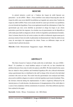 Analyse des risques de crédit bancaire aux particuliers : BOA-BENIN