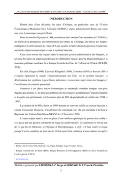 Analyse des risques de crédit bancaire aux particuliers : BOA-BENIN