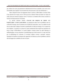 Analyse des risques de crédit bancaire aux particuliers : BOA-BENIN