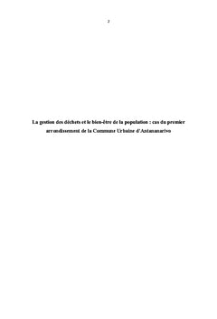La gestion des dechets et le bien-etre de la population