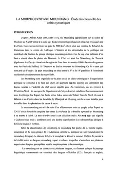 La Morphosyntaxe moundang: Étude fonctionnelle des unités syntaxiques