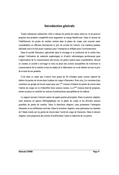 Contribution A la reduction des pertes de matiere dans la phase coupe