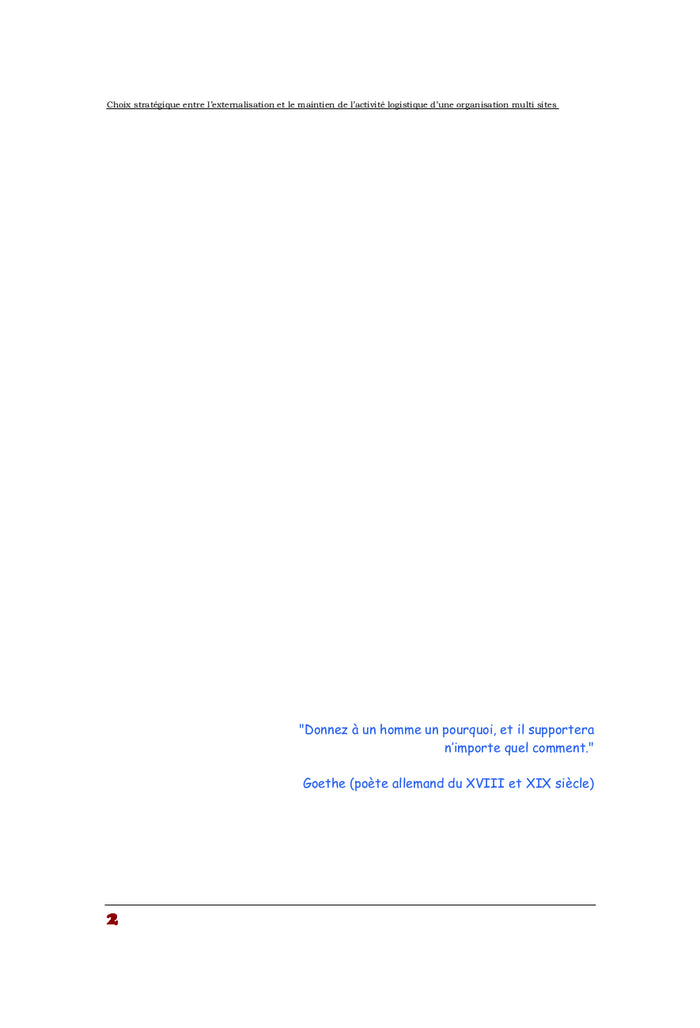 Evaluation de la strategie d'externalisation de la logistique