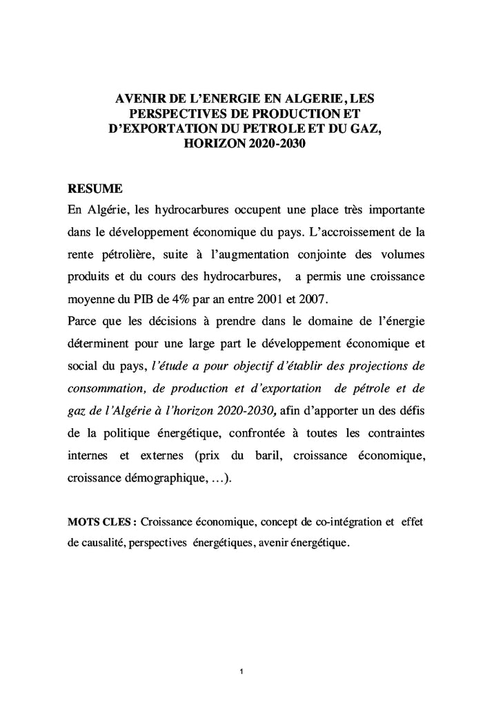 L'avenir de l'énergie en Algérie