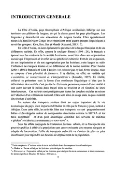 Usage du français dans le secteur des transports routiers à Abidjan