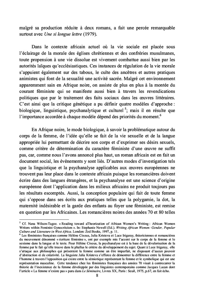 Sexualite et feminisme en Afrique noire