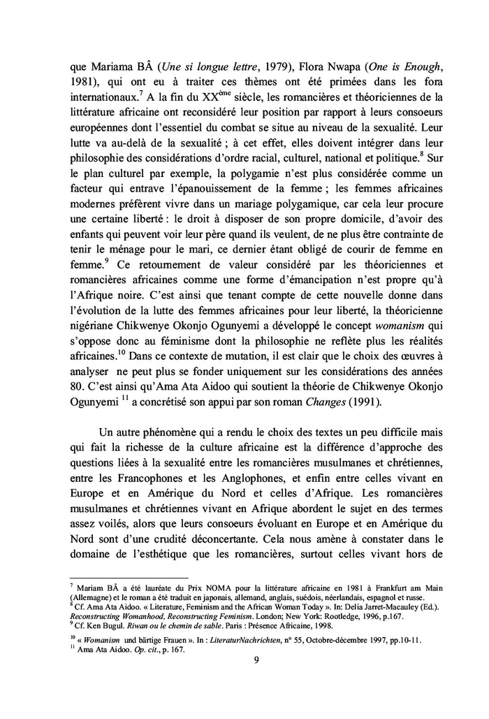 Sexualite et feminisme en Afrique noire