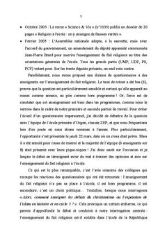 Essai d'enseignement du fait religieux à l école laïque