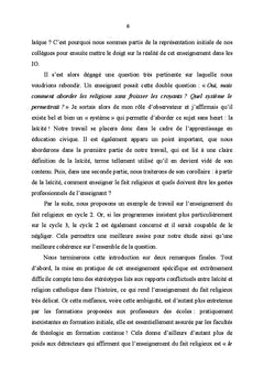 Essai d'enseignement du fait religieux à l école laïque