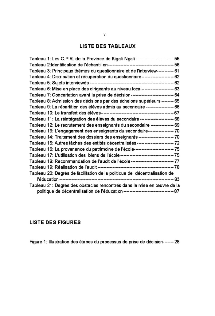 Etat d'Avancement de la Politique de décentralisation de l'Education