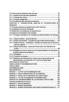 Etat d'Avancement de la Politique de décentralisation de l'Education