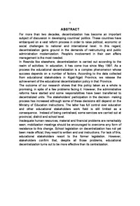 Etat d'Avancement de la Politique de décentralisation de l'Education