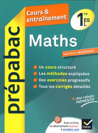 Maths 1re ES, L - Prépabac Cours & entraînement