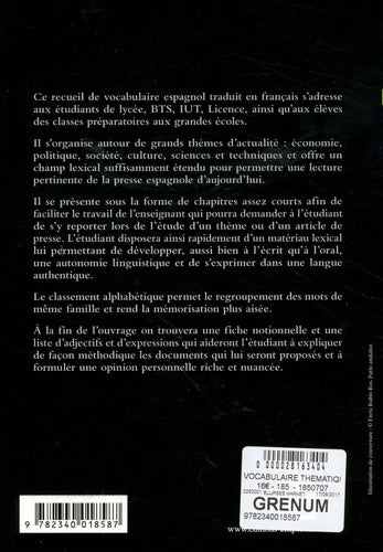 Vocabulaire thématique espagnol contemporain