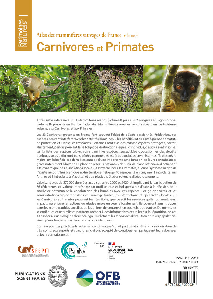 Atlas des mammifères sauvages de France - Vol 3 - Carnivores et primates