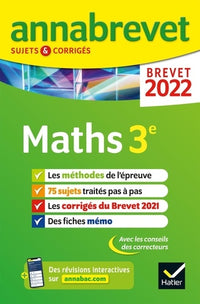 Annales du brevet Annabrevet 2022 Maths 3e