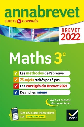 Annales du brevet Annabrevet 2022 Maths 3e