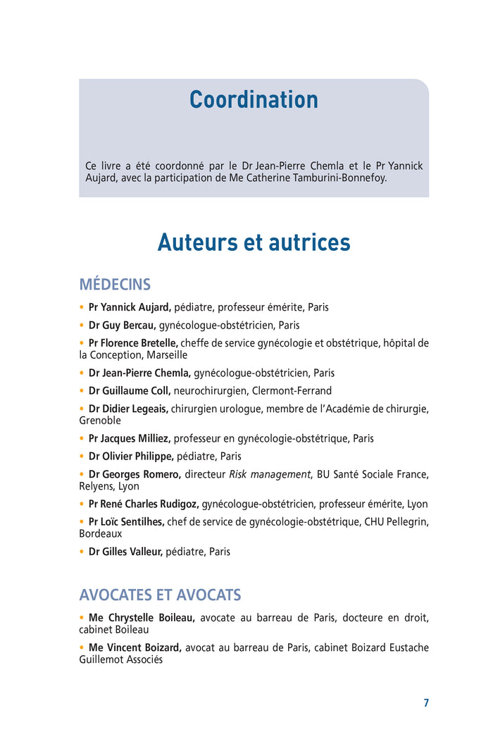 Analyse et prévention des risques médicolégaux en gynécologie, obstétrique, périnatalogie et pédiatrie
