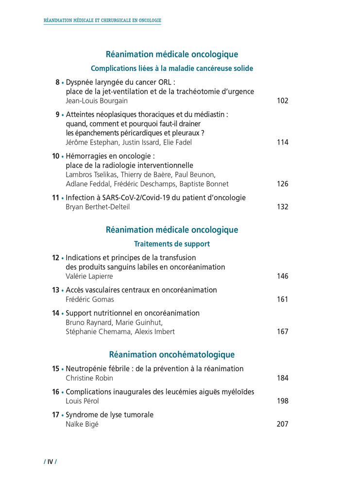 Réanimation médicale et chirurgicale  en oncologie