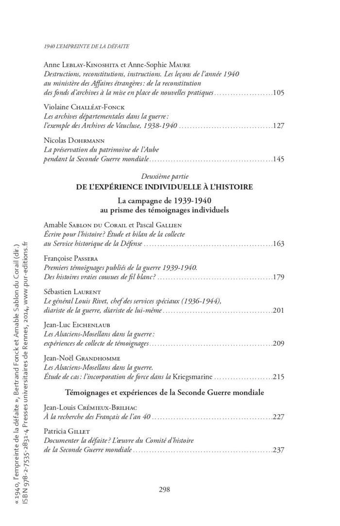1940 : l'empreinte de la défaite