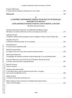 La matière arthurienne tardive en Europe 1270-1530