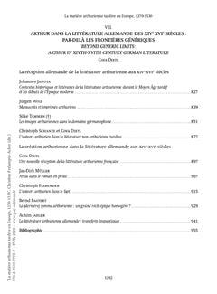 La matière arthurienne tardive en Europe 1270-1530