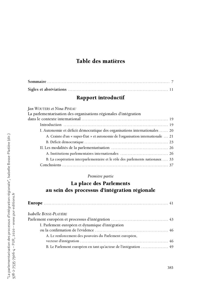 La parlementarisation des processus d'intégration régionale