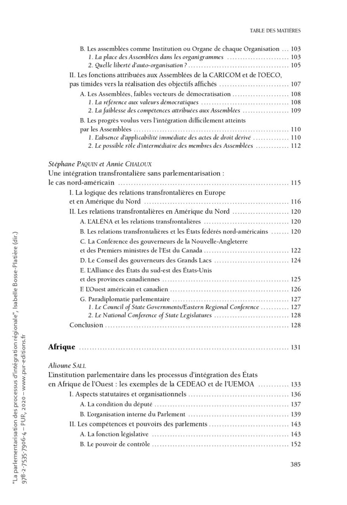 La parlementarisation des processus d'intégration régionale