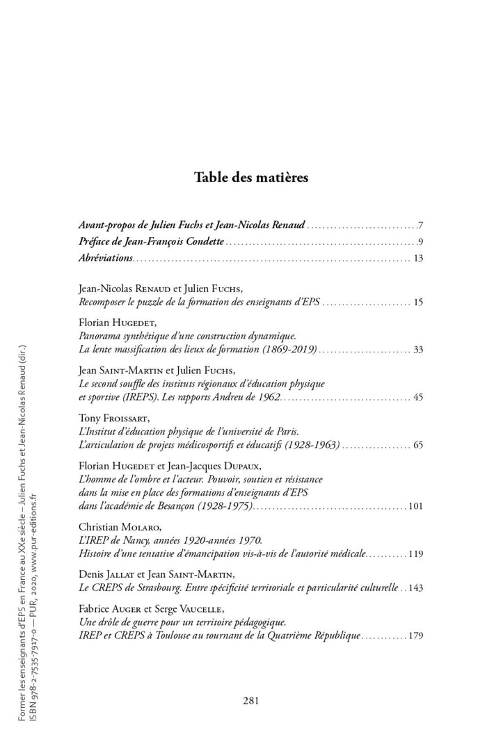 Former les enseignants d'EPS en France au XXE siècle