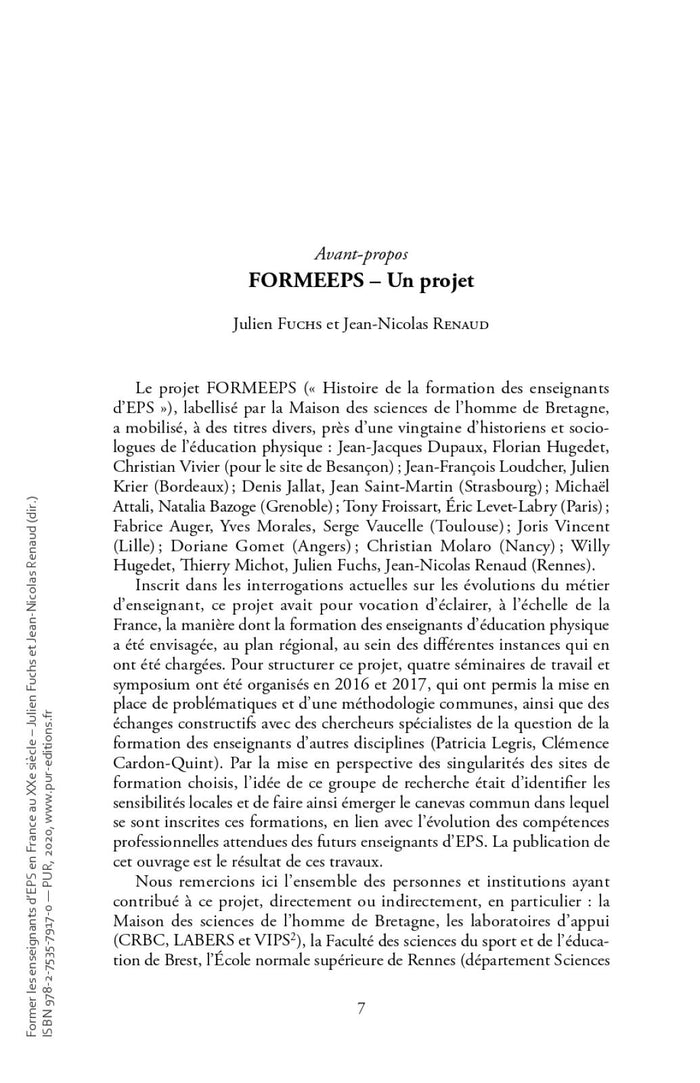 Former les enseignants d'EPS en France au XXE siècle